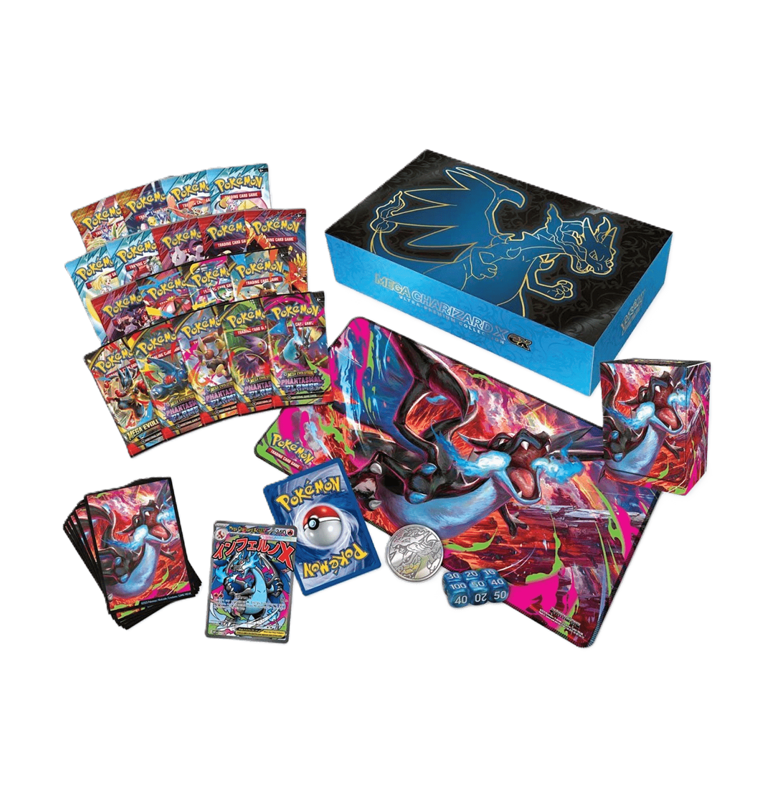Pack especial de cartas y accesorios "Pokémon TCG: Mega Charizard X ex Ultra-Premium Collection"