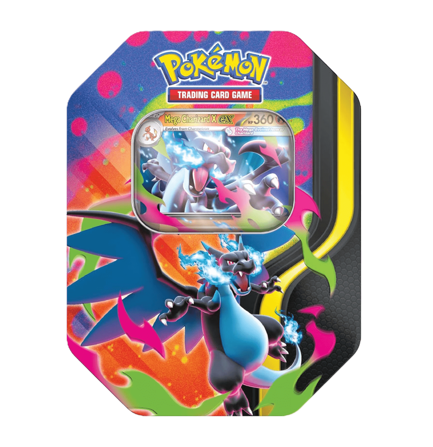 Lata con sobres de cartas "Pokémon TCG: Mega Evolution: Ascended Heroes - Tin: Mega Charizard X Ex"